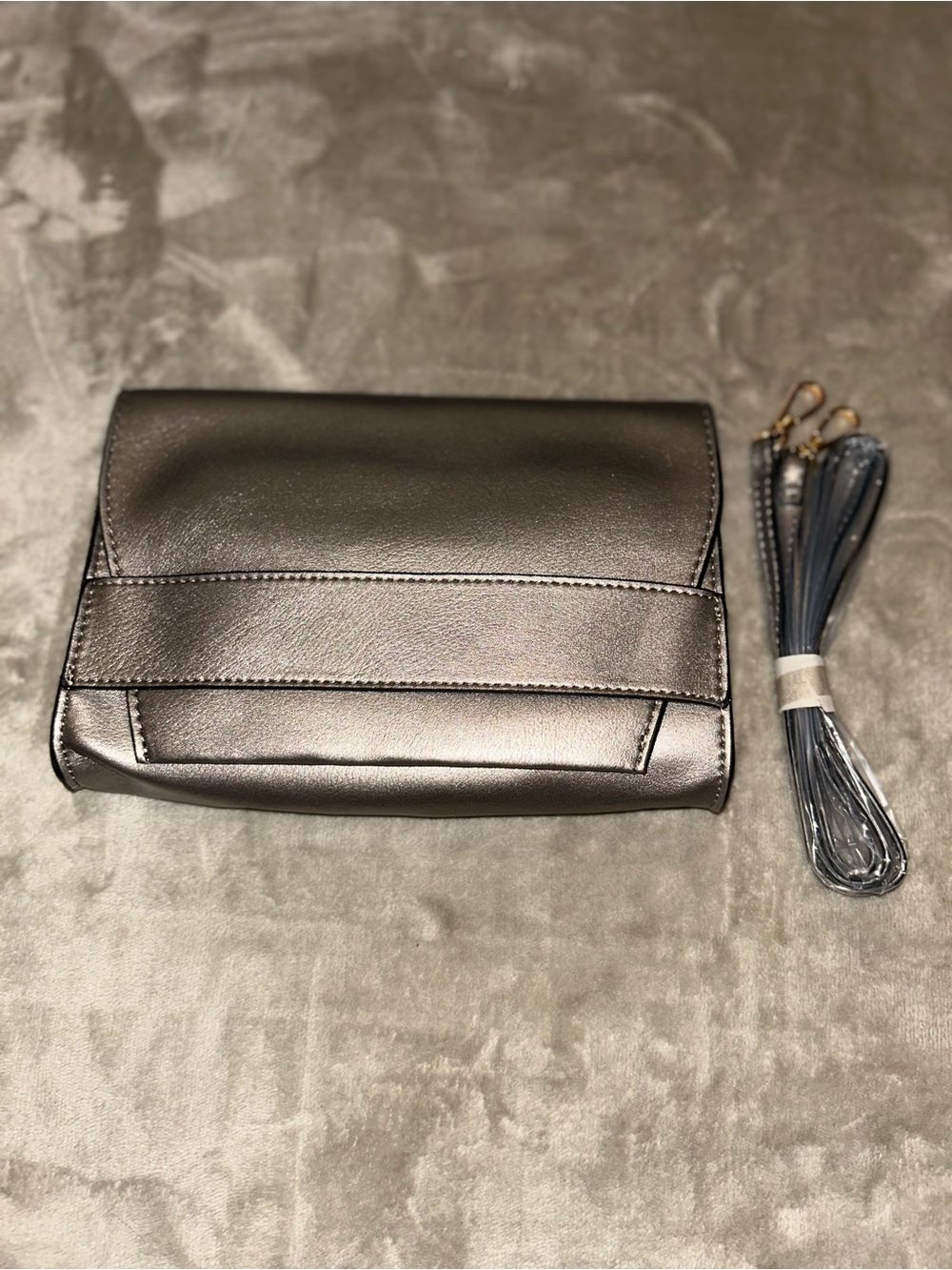 summer & rose Metallic Silver Celine Crossbody Bag with Detachable Strap